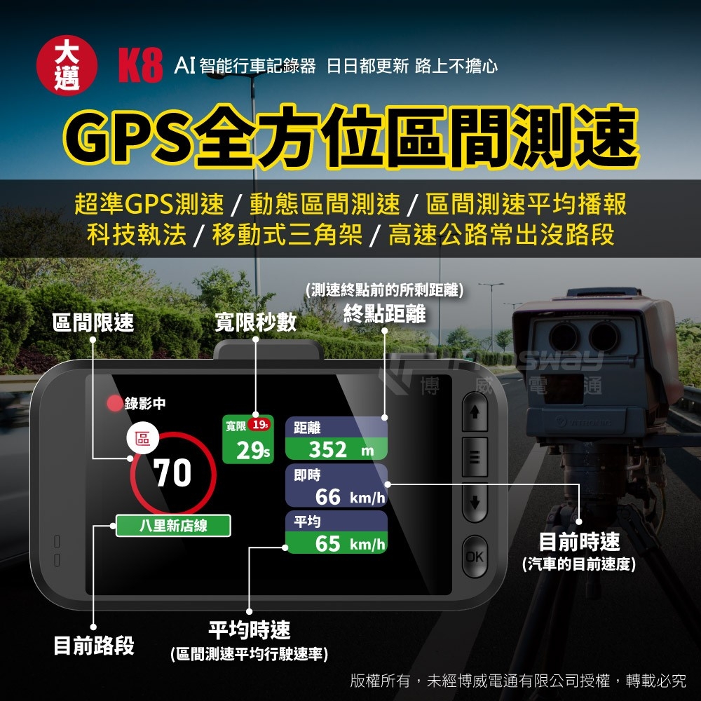 大邁 K8 4K+4K 雙錄款 HDR 行車記錄器-北二汽車音響車用影音k8